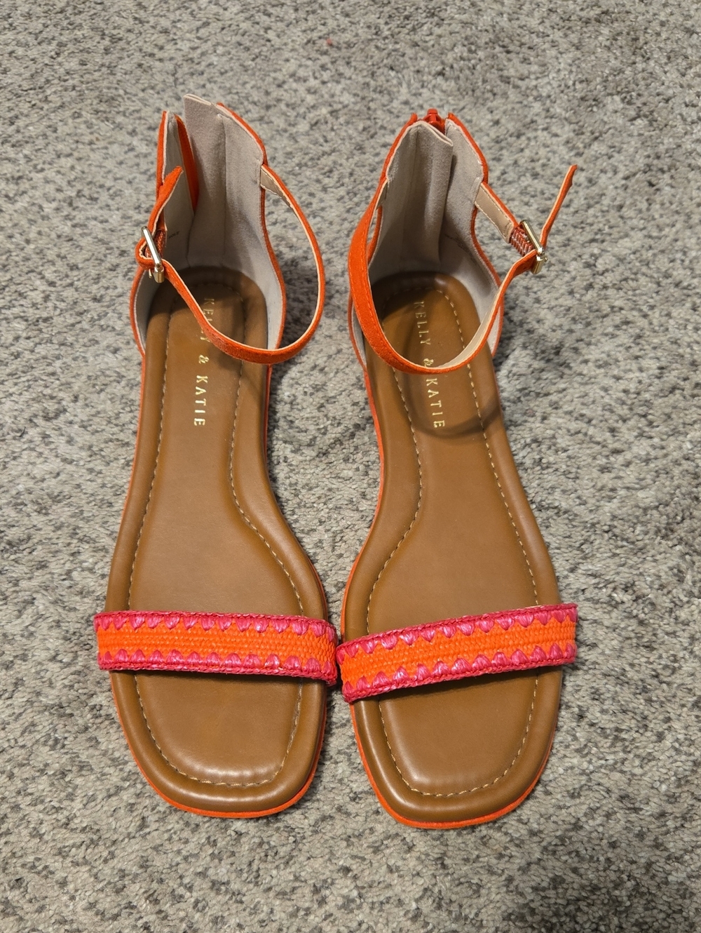Kelly & Katie Orange and Pink Ankle-Strap Flat Sandals